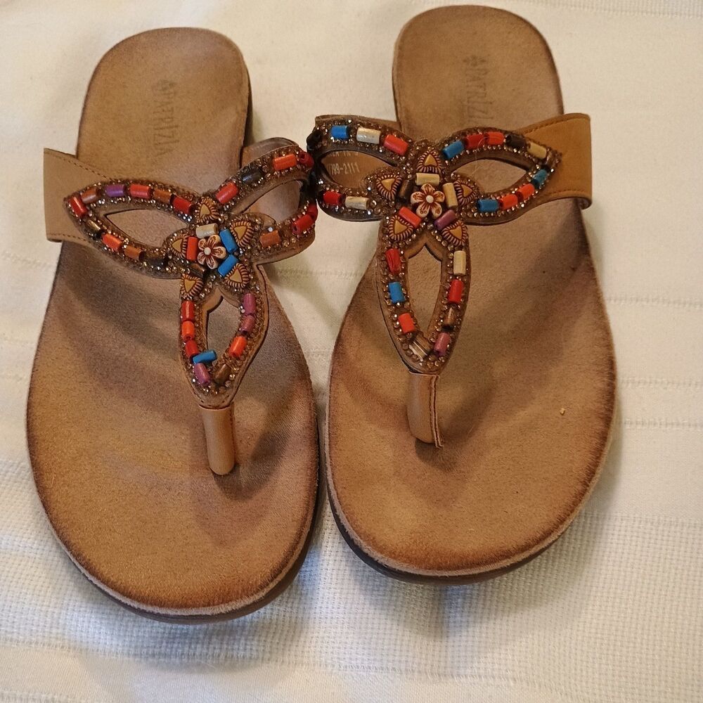 Patrizia by Spring Step Nizza Orange Jeweled Thong Sandals Size US 9
